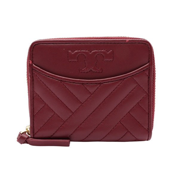 TORY BURCH 湯麗柏琦 Alexa 拉鍊 二折 短夾 酒紅色 牛皮 57006