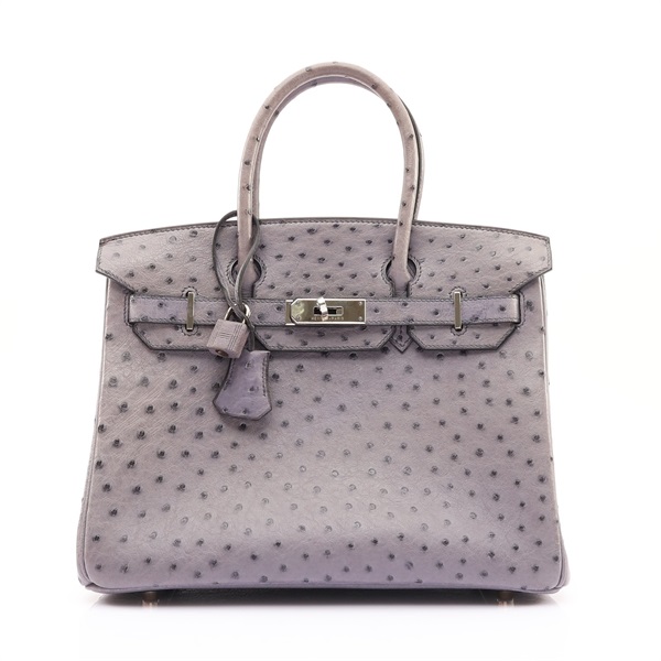 Birkin 30 鴕鳥皮 柏金包 鴕鳥灰 銀扣 □H刻 手提包【HERMES 愛馬仕】