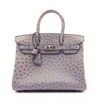 Birkin 30 鴕鳥皮 柏金包 鴕鳥灰 銀扣 □H刻 手提包【HERMES 愛馬仕】