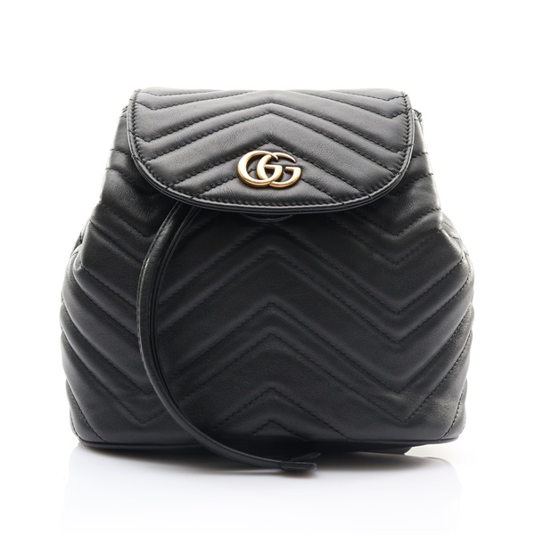 GUCCI 古馳 GG Marmont 後背包 黑色 牛皮 528129