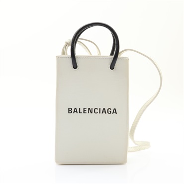 BALENCIAGA 巴黎世家 Shopping Phone Holder 兩用包 白色 牛皮 593826