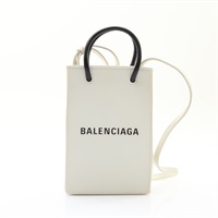 BALENCIAGA 巴黎世家 Shopping Phone Holder 兩用包 白色 牛皮 593826