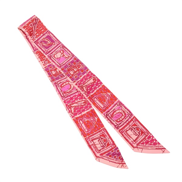 HERMES 愛馬仕 Le Boubou H Twilly 絲巾 紅色系 絲綢
