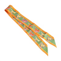 HERMES 愛馬仕 Twilly 絲巾 橘色/多色 絲綢 H063587S