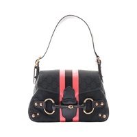GUCCI 古馳 Horsebit 肩背包 黑色 GG 帆布 129699