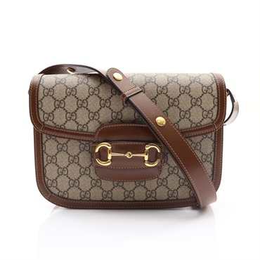 GUCCI 古馳 Horsebit 1955 肩背包 棕色 GG Supreme帆布 牛皮 馬銜扣 602204