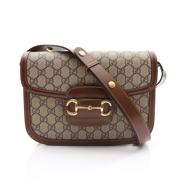 GUCCI 古馳1955 Horsebit 肩背包 棕色 帆布 牛皮 馬銜扣 602204