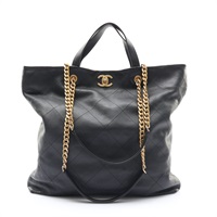 CHANEL 香奈兒 Maxi Shopping 托特 兩用包 黑色 牛皮 金釦 AS3128