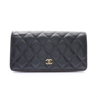 CHANEL 香奈兒 二折長夾 黑色 荔枝紋牛皮 金扣 無卡 AP0233