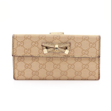 GUCCI 古馳 Princy GG Canvas 扣式長夾 卡其色 GG帆布 167464
