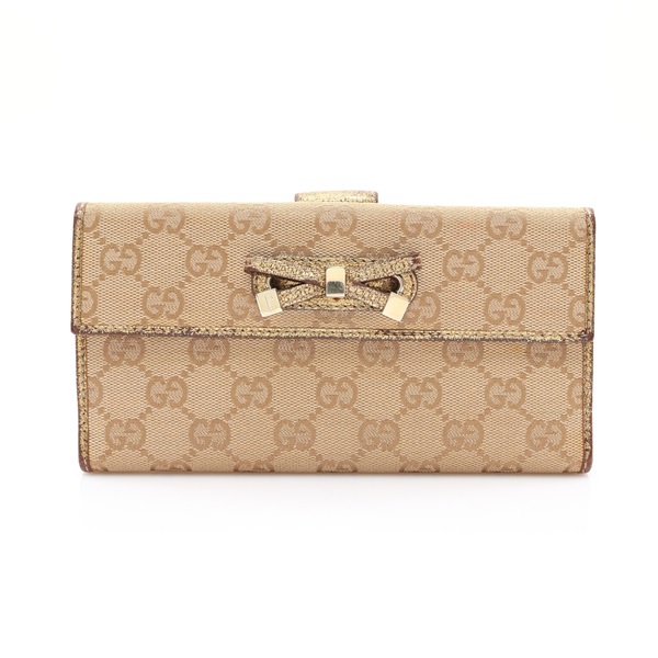 GUCCI 古馳 Princy GG Canvas 扣式長夾 卡其色 GG帆布 167464