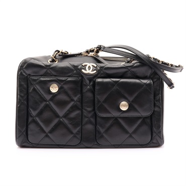 CHANEL 香奈兒 保齡球包 肩背包 黑色 菱格紋 牛皮 AS4933