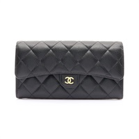 CHANEL 香奈兒 扣式 長夾 黑色 荔枝紋牛皮 金釦 AP0241