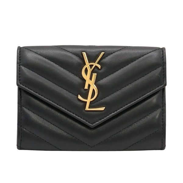 SAINT LAURENT YSL 聖羅蘭 小型信封錢包 扣式短夾 黑色 粒面壓紋 牛皮 414404