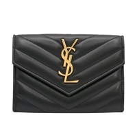 SAINT LAURENT YSL 聖羅蘭 小型信封錢包 扣式短夾 黑色 粒面壓紋 牛皮 414404