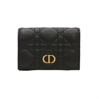 Dior 迪奧 Caro Glycine 二折短夾 黑色 Cannage 籐格紋羊皮 S5132