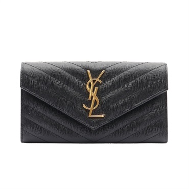 SAINT LAURENT YSL 聖羅蘭 CASSANDRE MATELASSE 大型翻蓋 扣式長夾 黑色 粒面牛皮 372264