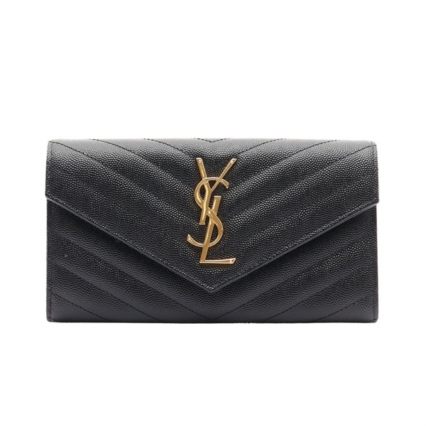 SAINT LAURENT YSL 聖羅蘭 CASSANDRE MATELASSE 大型翻蓋 扣式長夾 黑色 粒面牛皮 372264