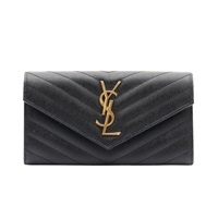 SAINT LAURENT YSL 聖羅蘭 CASSANDRE MATELASSE 大型翻蓋 扣式長夾 黑色 粒面牛皮 372264