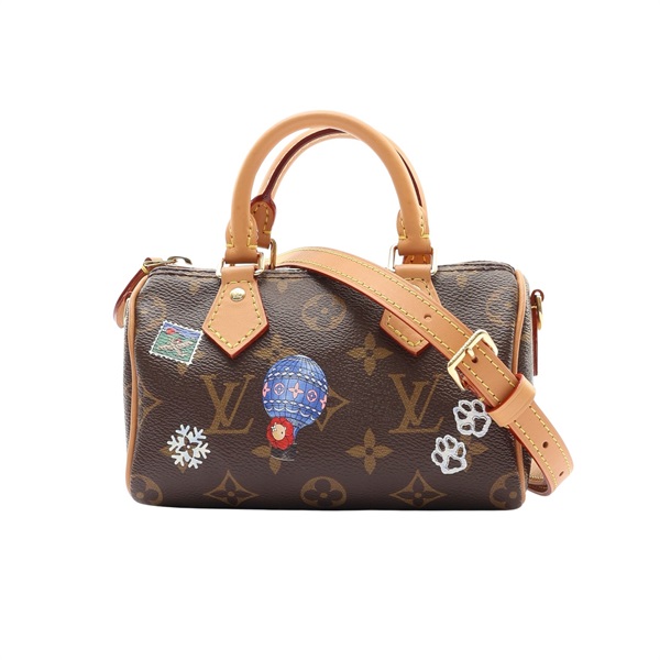 LOUIS VUITTON LV 路易威登 Nano Speedy 兩用包 棕色 原花 Snowy Pearl帆布 無吊飾 M15330