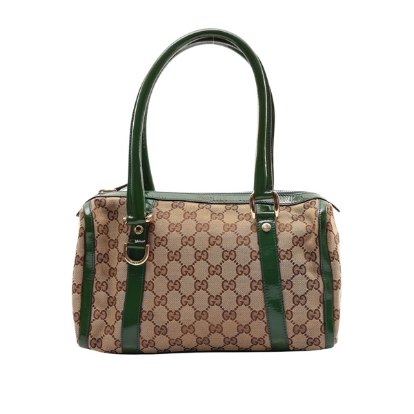 GUCCI 古馳 Abbey 波士頓包 兩用包 棕/綠色 GG帆布 漆皮 130942