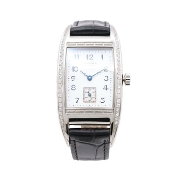 LONGINES 浪琴表 BelleArti 腕錶 白色珍珠母貝錶盤 黑色牛皮錶帶 不鏽鋼 鑽石 L2.501.0.93.4