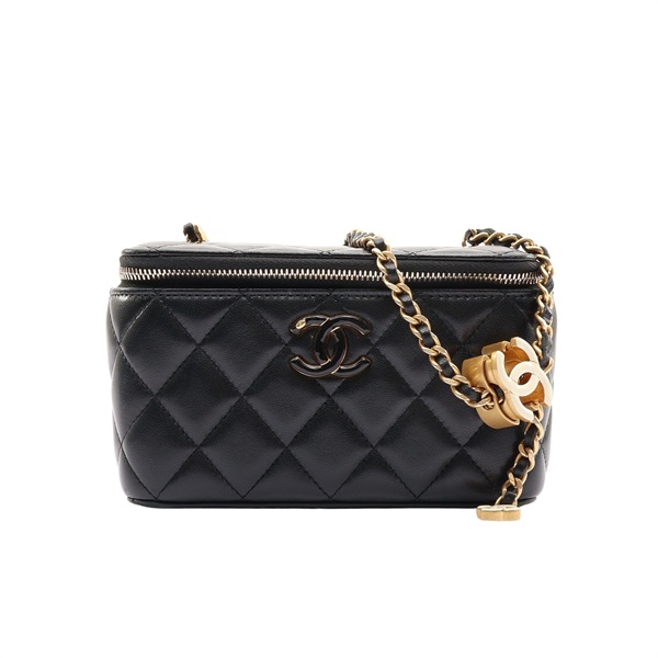 CHANEL 香奈兒 Small Vanity Case 肩背包 黑色 菱格紋羊皮 金釦 AP3258