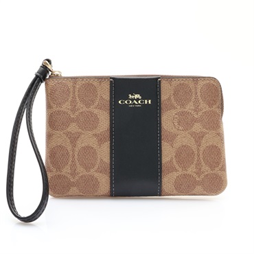 COACH 寇馳 Corner Zip Wristlet 手提包 棕色 Signature PVC塗層帆布 CW854