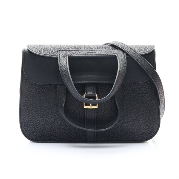 HERMES 愛馬仕 Halzan 25 肩背包 黑色 Clemence 牛革 U刻 金釦