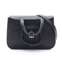 HERMES 愛馬仕 Halzan 25 肩背包 黑色 Clemence 牛革 U刻 金釦