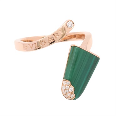 BVLGARI 寶格麗 Gelati 戒指 50 18K玫瑰金 孔雀石 鑽石 AN858329