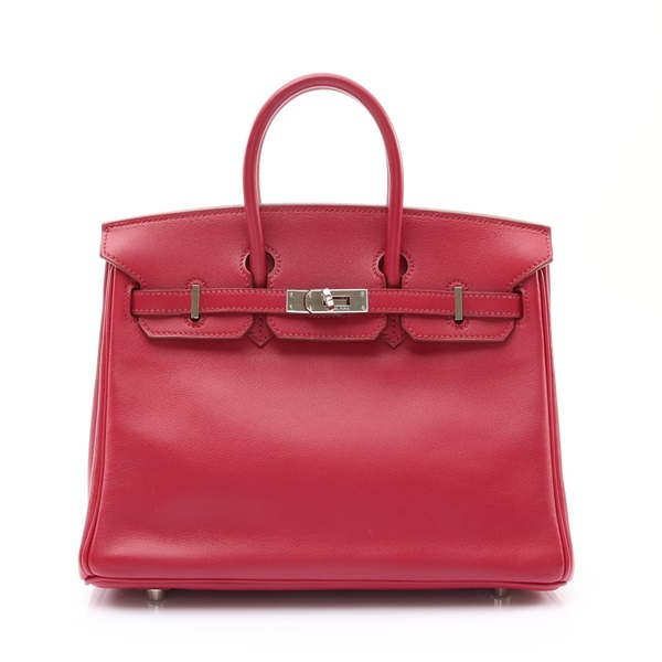 HERMES 愛馬仕 Birkin 25 Swift牛皮 柏金包 寶石紅 銀扣 □N刻 手提包 無鎖頭組