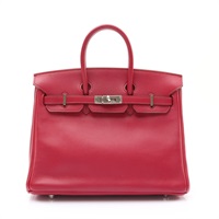 HERMES 愛馬仕 Birkin 25 Swift牛皮 柏金包 寶石紅 銀扣 □N刻 手提包 無鎖頭組