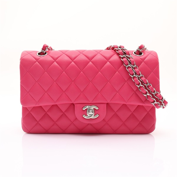 CHANEL 香奈兒 COCO 25 肩背包 菱格紋 粉色 羊皮 銀扣 A01112