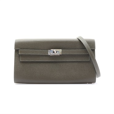 HERMES 愛馬仕 Kelly To Go Wallet 肩背包 Epsom牛皮 灰綠色 銀扣 Z刻 H080253CKC6
