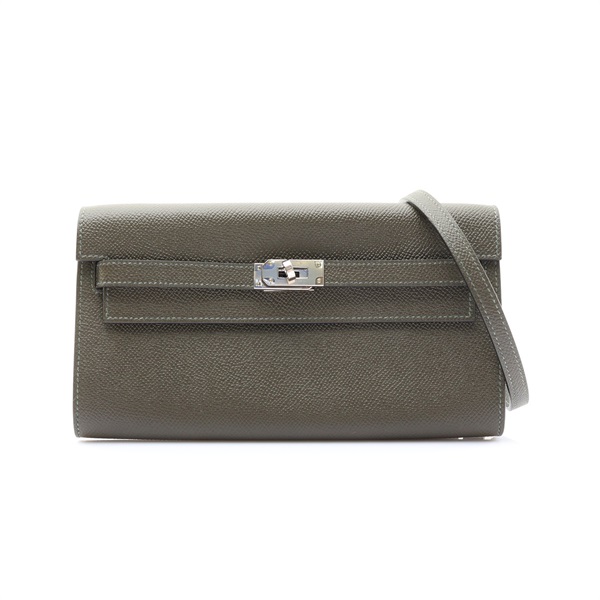 HERMES 愛馬仕 Kelly To Go Wallet 肩背包 Epsom牛皮 灰綠色 銀扣 Z刻 H080253CKC6