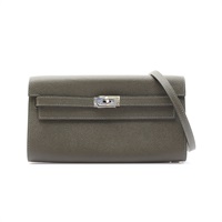 HERMES 愛馬仕 Kelly To Go Wallet 肩背包 Epsom牛皮 灰綠色 銀扣 Z刻 H080253CKC6