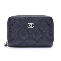CHANEL 香奈兒 拉鏈零錢包 黑色 荔枝紋牛皮 AP0216