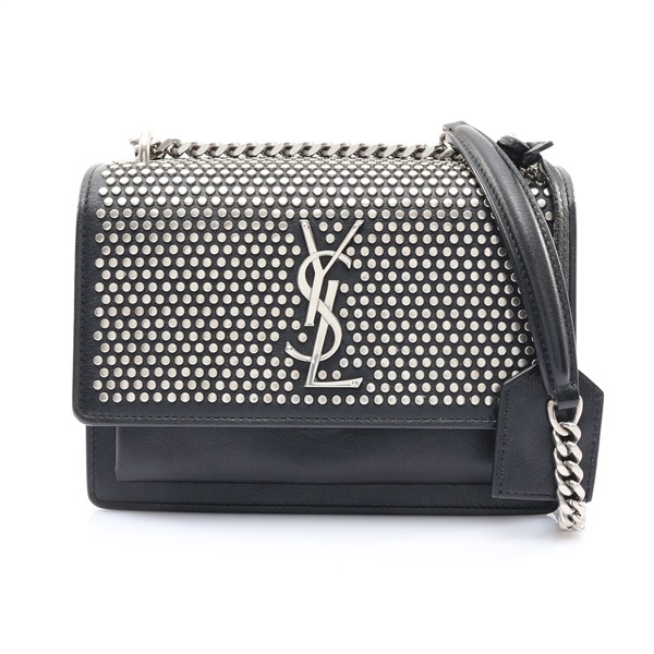SAINT LAURENT YSL 聖羅蘭 Sunset Crossbody 鏈帶 肩背包 黑色 牛皮 鉚釘 470427