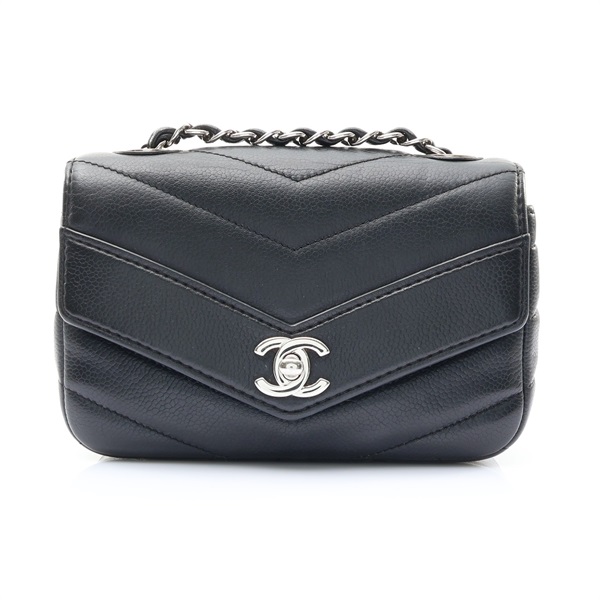 CHANEL 香奈兒 Chevron Flap 肩背包 黑色 牛皮 無卡 A91561