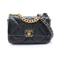 CHANEL 香奈兒 19 鍊帶肩背包 黑色 羊皮 金扣 AS1160
