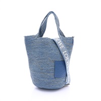 LOEWE 羅威 Mini Slit 兩用包 藍色 拉菲草 牛皮 A685453X12