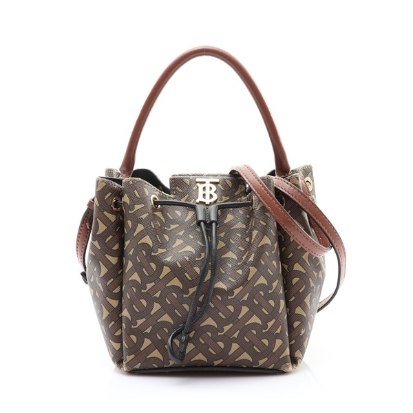 BURBERRY 巴寶莉 PEONY TB 印花水桶包 兩用包 棕色 帆布 8031654