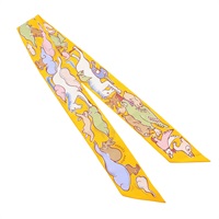 HERMES 愛馬仕 Mille Et Un Lapins Twilly 絲巾 黃色 多色 絲綢