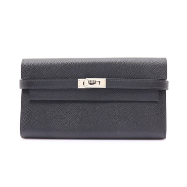HERMES 愛馬仕 Kelly Wallet 長夾 黑色 EPSOM牛皮 □L刻 銀釦
