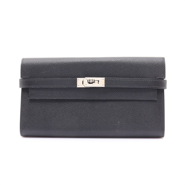 HERMES 愛馬仕 Kelly Wallet 長夾 黑色 EPSOM牛皮 □L刻 銀釦