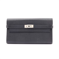 HERMES 愛馬仕 Kelly Wallet 長夾 黑色 EPSOM牛皮 □L刻 銀釦