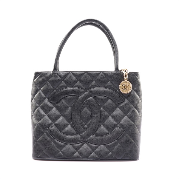 CHANEL 香奈兒 Medallion 金幣包 手提包 黑色 牛皮 A01804 A01804