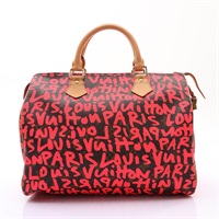 LOUIS VU ITTON LV 路易威登 Speedy 30 波士頓包 棕/桃紅色 原花 Graffiti帆布 M93704