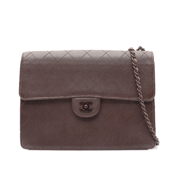 CHANEL 香奈兒 Jumbo Single Flap 肩背包 棕色 荔枝紋 牛皮